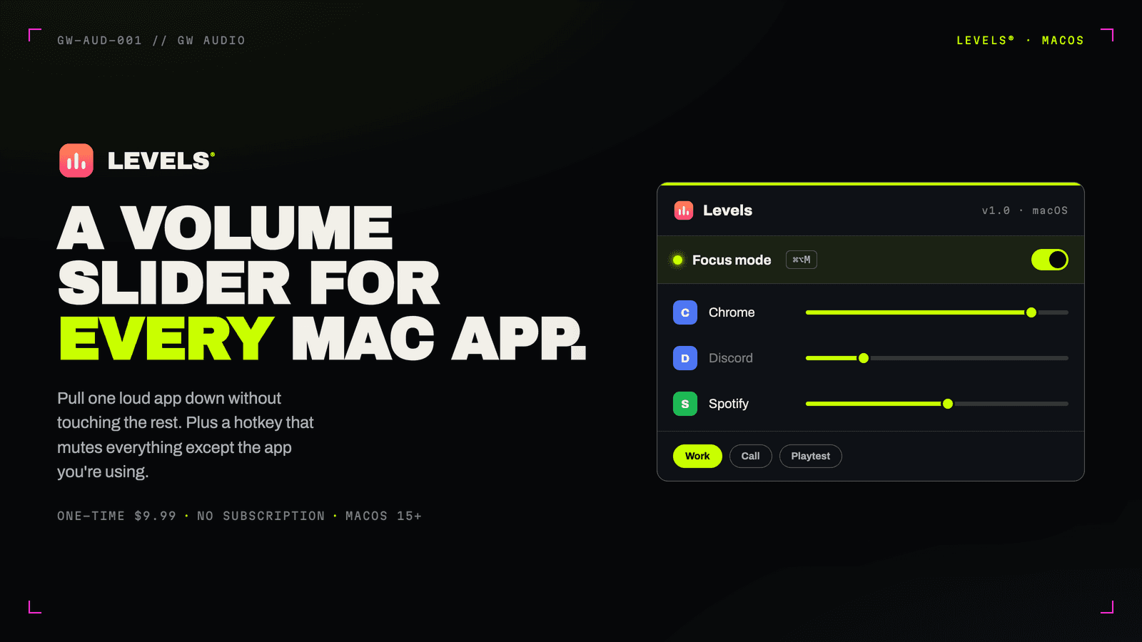 Levels per-app volume controls on macOS